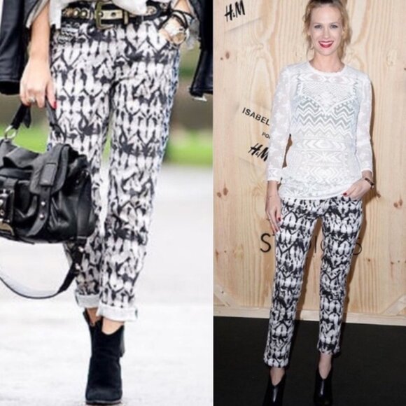 Isabel Marant Pour H&M Black and White Printed Jeans Size 4 Stretch Ankle Pants - Picture 2 of 15